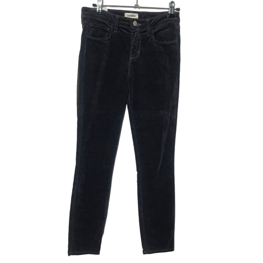L'AGENCE Margot Velvet High Rise Cropped Skinny Jeans Greystone Size 24 New NWT